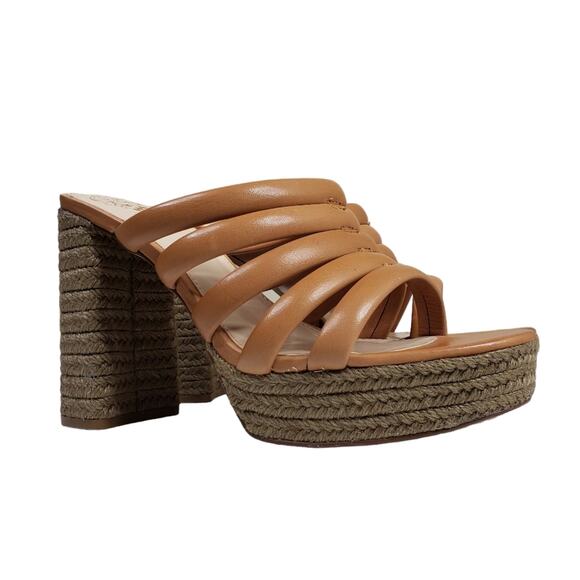 VINCE CAMUTO Womens 9 Patrest Leather Platform Sandal in Light Cognac NEW - Picture 2 of 11